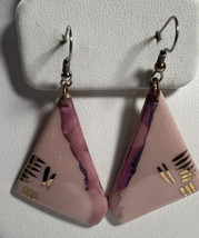 Jewelry Earrings Dangles Porcelain Pink Gold Color Unbranded Stainless Steel Pos - £6.13 GBP