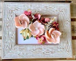 Pink Seashell Flowers &amp; Driftwood 3D Framed Art 9X11 Distressed Wood Frame Decor - £63.51 GBP