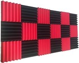 This Set Of 12 Wedge Red/Black Acoustic Soundproofing Studio Foam Tiles ... - $35.92