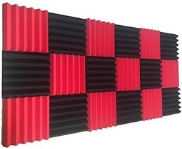 This Set Of 12 Wedge Red/Black Acoustic Soundproofing Studio Foam Tiles ... - £28.21 GBP