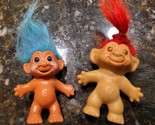 Lot 2 1960’s 3.5” Unmarked Trolls Doll Red Ponytail Blue Hair Vintage - $29.95