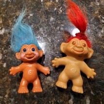Lot 2 1960’s 3.5” Unmarked Trolls Doll Red Ponytail Blue Hair Vintage - $29.95