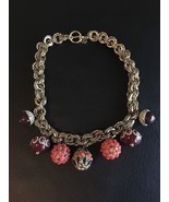 VINTAGE ANN TAYLOR GOLDTONE CRYSTAL BURGUNDY ORANGE ACORN BEADED FALL NE... - $64.77 CAD
