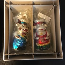 Set of 2 Christopher Radko Mr. &amp; Mrs. Cow Glass Christmas Ornaments 1997  - £38.50 GBP