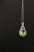 Stunning Peridot Solitaire Diamond Accent .925 Sterling Silver Pendant Necklace - £53.51 GBP