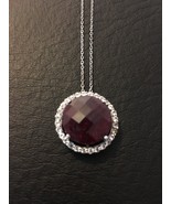 .925 Silver 11.04 Round Indian Ruby Gemstone White Topaz Necklace Pendant - £78.65 GBP