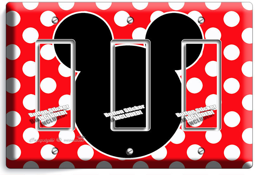 MICKEY MOUSE EARS POLKA DOTS TRIPLE GFCI LIGHT SWITCH WALL PLATE COVER BABY ROOM