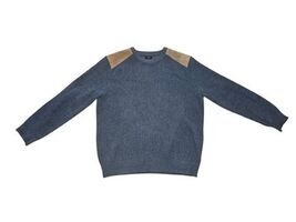 J.Crew Woodsman Sweater Mens XL Crew Neck Ribbed Cotton Leather Shoulder... - $27.44