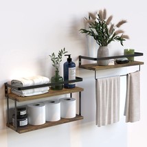 Richer House 2+1 Tier Wall Mounted Floating Shelves Set Of 2,, Rustic Brown - £26.36 GBP