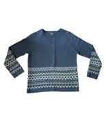 Chico&#39;s Fair Isle Border V-Neck Pullover Sweater Blue Size 1 (US M) NWTs - £25.37 GBP