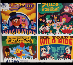 Disney Parks Attraction Puzzle Set of 4 300 pc Puzzles Alice Figment Mr. Toad