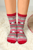 Fiery Red Christmas Geometric Snowflake Print Crew Socks - $76.03 MXN