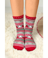 Fiery Red Christmas Geometric Snowflake Print Crew Socks - $76.03 MXN