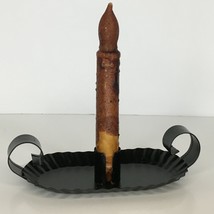 Candlestick Black Metal Finger Loop Vtg Halloween Home Decor Fake Tapered Candle - £11.93 GBP