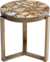 Side Table Cyan Design Sundance Round Antique Brass Iron Stone - £1,313.38 GBP