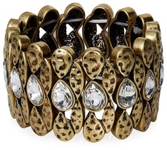 Nuevo Lesile Danzis Envejecido 14K Chapado en Oro Pulsera Elástica con Cristales - £13.34 GBP