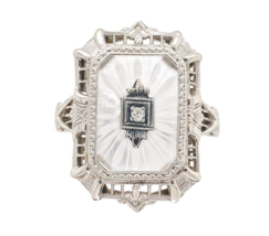 14k Gold Filigree Genuine Natural Rock Crystal Diamond Ring Size 8.75 (#J6498) - £451.07 GBP