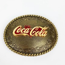Vintage Enjoy Coca Cola Oval Gold Red Belt Buckle Raintree Coke 1980s Soda Pop - £23.39 GBP
