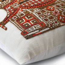 Ivory Throw Pillow Cover, Beaded 16&quot;x16&quot; Linen, Swadika - £59.03 GBP+