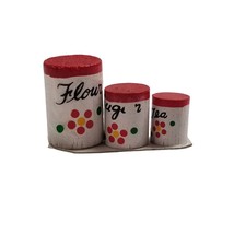 Vintage Artesian Dollhouse Miniature Kitchen Canister Set Wood Flour Sugar Tea - £14.11 GBP