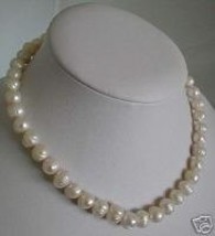 Essentially Classic WHITE BAROQUE 8mm Pearl Necklace &amp; Earrings Set Ball Clasp - £79.38 GBP