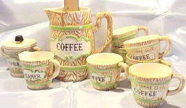 Ceramic Wood Look Coffee Decanter, Sugar, Creamer &amp; 6 Cups - For Decorat... - $12.95