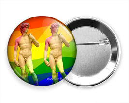 Michelangelo David Gay Pride Happy Rainbow Flag New Pinback Pin Button Gift Idea - £9.56 GBP+