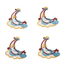 Vintage Lot 4 Sleeping Moon Half Moon Crescent Embroidery Patches Iron-On 3x2.5&quot; - £4.78 GBP