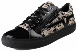 Versace Collection Black Pony Hair Patent Leather Lace Zip-Up Fashion Sneaker NW - $163.70+