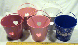 Lof of 5 Tabletop Decorative Tin Buckets - 2 Pink, 1 White, 1 Red &amp; 1 Blue - £7.82 GBP