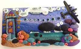 Contrails &amp;Amp; The Sea Fimo Art Pin Laurie Ann Moore Ooak - £57.43 GBP