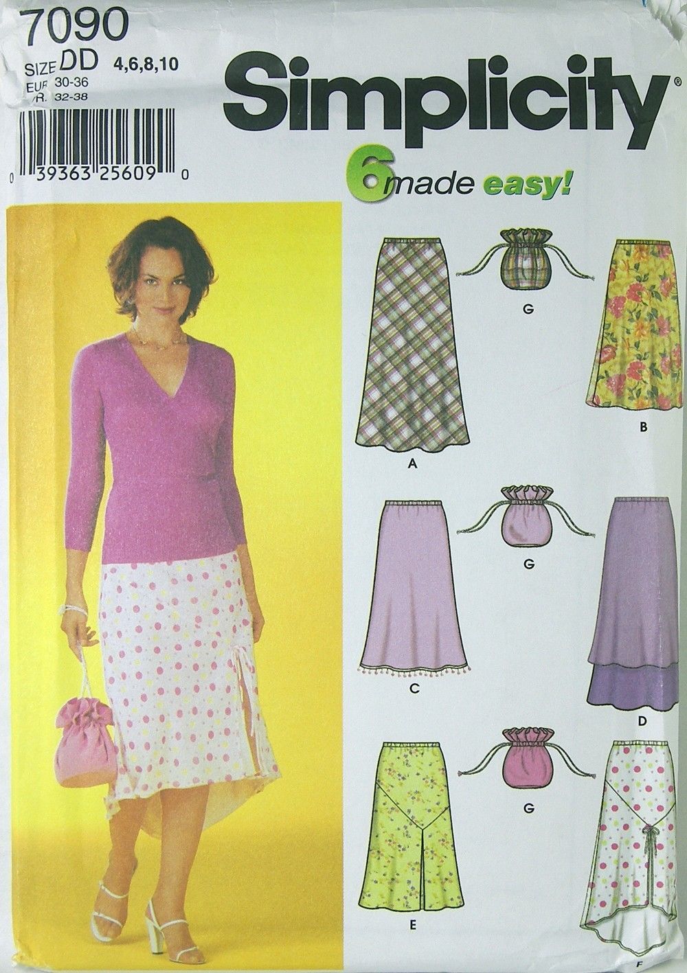 Pattern 7090 Women's Skirts, Several Styles sz 4-10 and Drawstring Bag  - $5.69