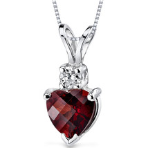 14K White Gold Garnet Heart Necklace - 1.31 Carats - £157.58 GBP