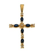 14K Yellow Gold Sapphire &amp; Diamond Cross Pendant - $776.66 CAD