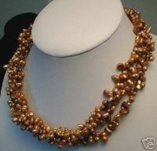 Very Cool 3 Strand Gold Authentic Briolette Pearls Necklace And Bracelet - £46.39 GBP