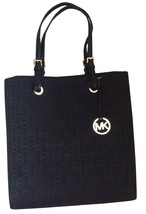 Michael Kors Signature Jacquard North South Tote in Black with Gold Hard... - £120.85 GBP