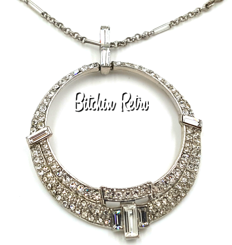 Carolee Rhinestone Necklace with Circular Pendant and Bridal or Holiday Style - $20.00