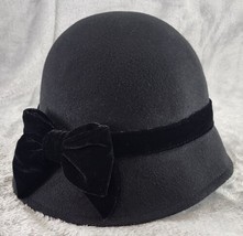 Indigo Soul Cloche Bucket Hat Womens One Size Black Velvet Bow 20s Derby... - £37.20 GBP