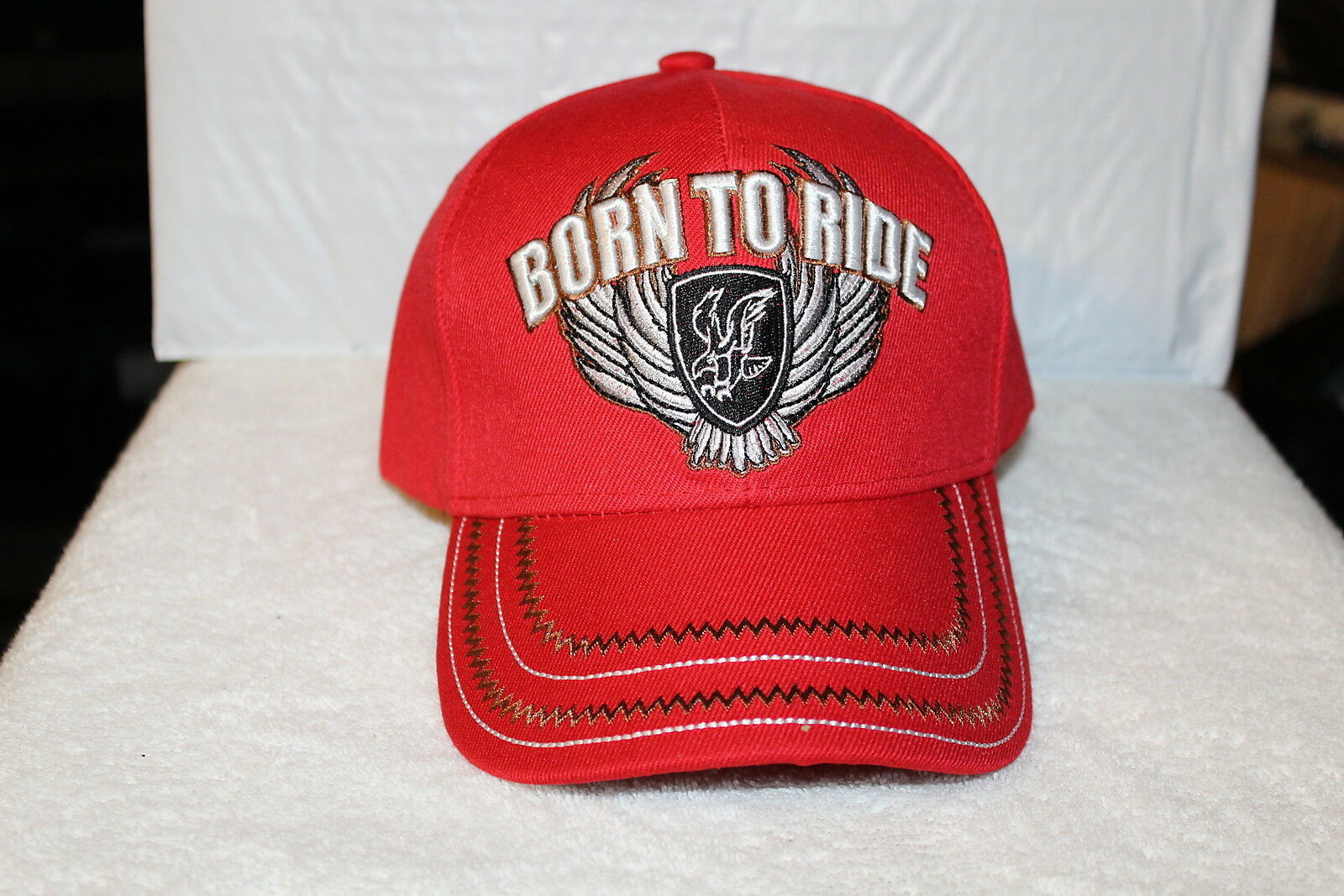 Primary image for BORN TO RIDE WINGS BIKER EAGLE MOTORCYCLE BASEBALL CAP ( RED )