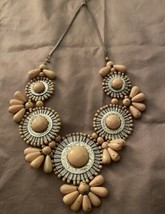 Vintage 24” Necklace Huge Attached Pendants Round Silver &amp; Light Peach H... - $11.40