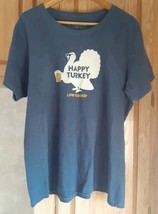 “Life Is Good” Beer Happy Turkey Graphic Tee Shirt Size XXL Blue RR - $9.89
