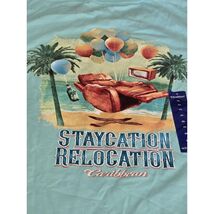 Caribbean Mens XL Cotton Graphic T Shirt Staycation Relocation Beach Palms - $19.75