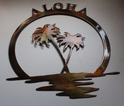 Palm Tree Aloha - Metal Wall Art - Copper 24 1/2&quot; x 21 1/2&quot; - £53.46 GBP