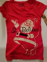 L.O.L Vintage WOMENSChristmas T Shirt Size M &quot;I Believe &quot; Red NWT - $12.99