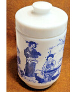 Fashioned in Belgium Transfer-ware Container Jar with Lid Milk White Blu... - £15.68 GBP