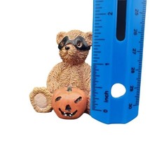 VTG HALLOWEEN 1 3/4&quot; Masked Teddy Bear seated with Jack o Lantern Resin Figure - £3.91 GBP
