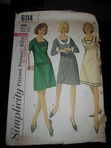 Vintage Simplicity 6114 Misses Dress W/Detachable Collar &amp; Cuffs Pattern... - $13.03