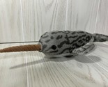 Aurora Miyoni gray plush narwhal stuffed animal 12&quot; whale toy beanbag - $5.34