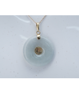 10K Gold Pale Green / White Jade Luck Life  Fu Symbol Pendant Necklace S... - $289.94 CAD