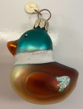 Vintage Department 56 Clock Tag Small Glass Mallard Duck Christmas Ornament - £15.76 GBP
